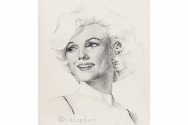 Portrait de Marilyn Monroe au crayon à papier issue d'un triptyque. Travail spécifique autour de l'ombre et la lumière.