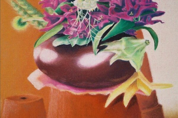 Composition de plusieurs éléments réalisés avec la technique du pastel sec.