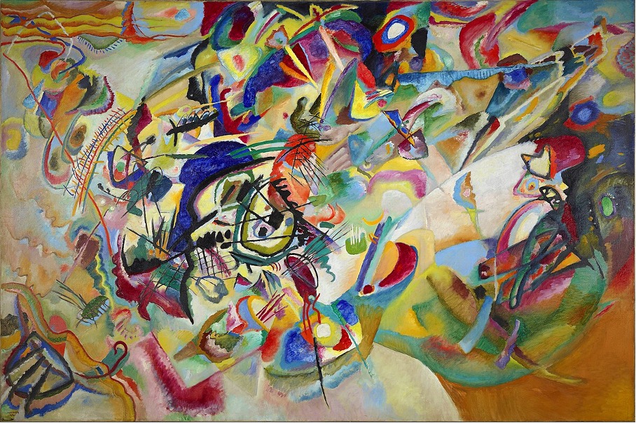 Composition VII de Kandinsky (1913), peinture abstraite aux formes dynamiques et couleurs intenses inspirées de la musique