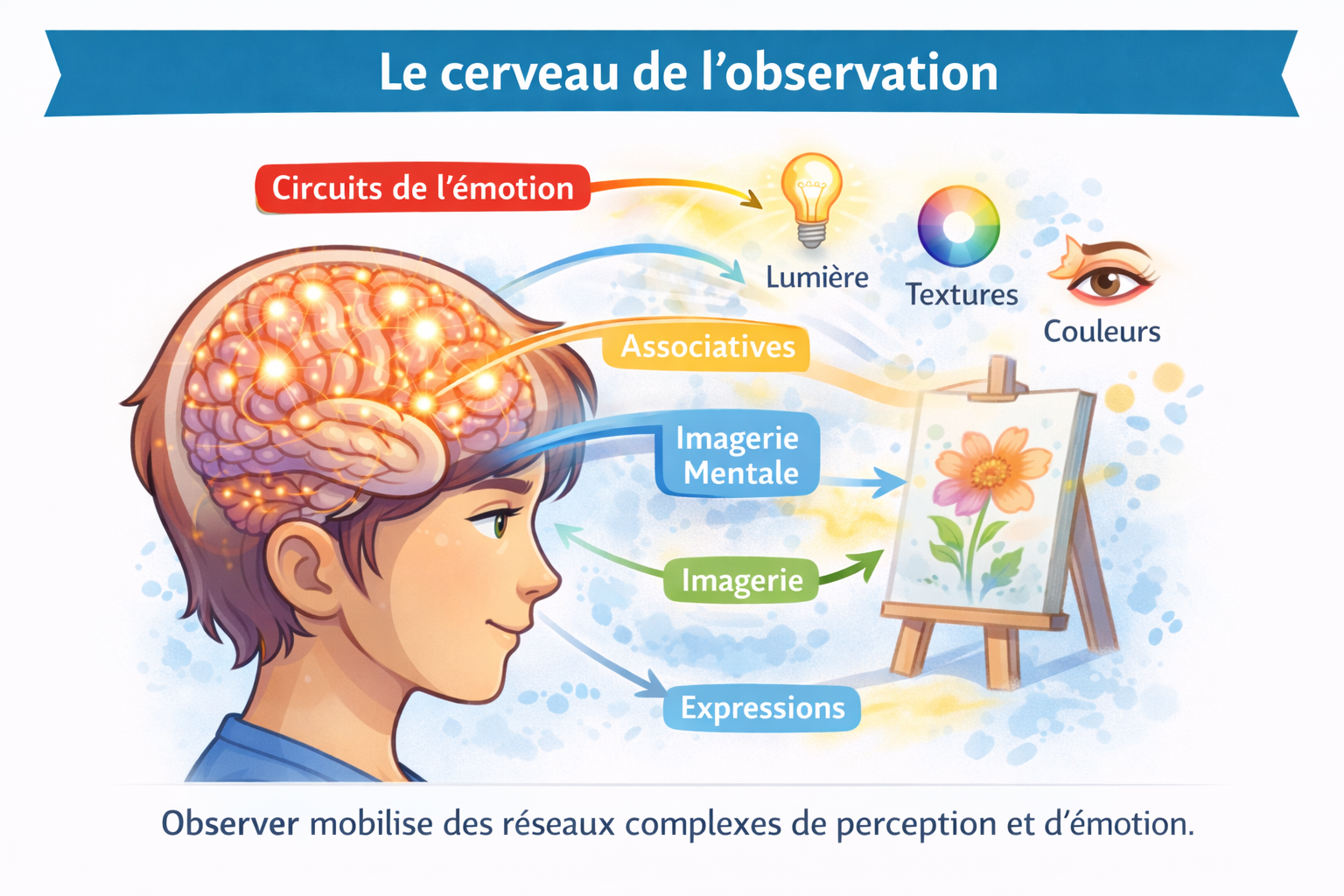 schéma du cerveau quand la perception visuelle s’oriente vers la création