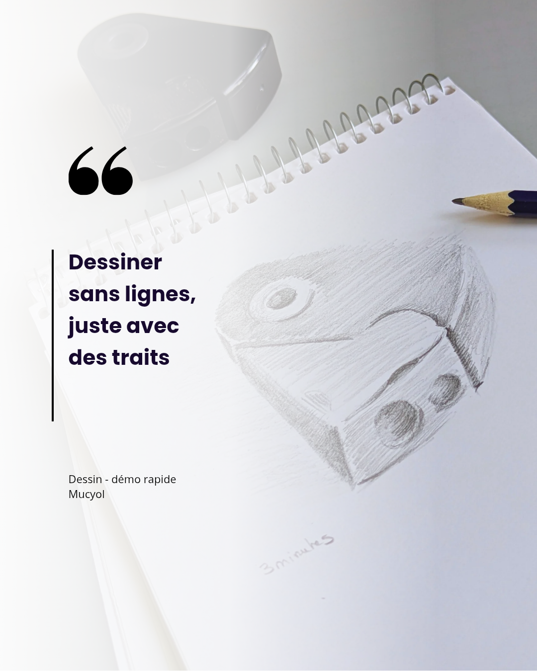 Dessin d’un taille-crayon réalisé uniquement avec des hachures pour travailler les ombres et le volume sans contour marqué