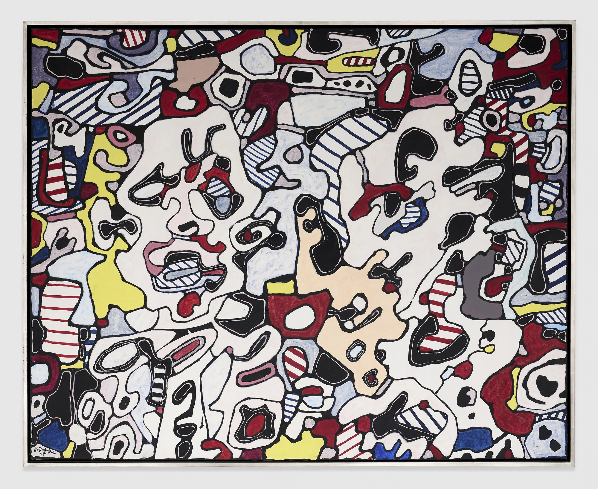 Composition graphique composée de formes irrégulières simplifiées et avec des aplats colorés simples.